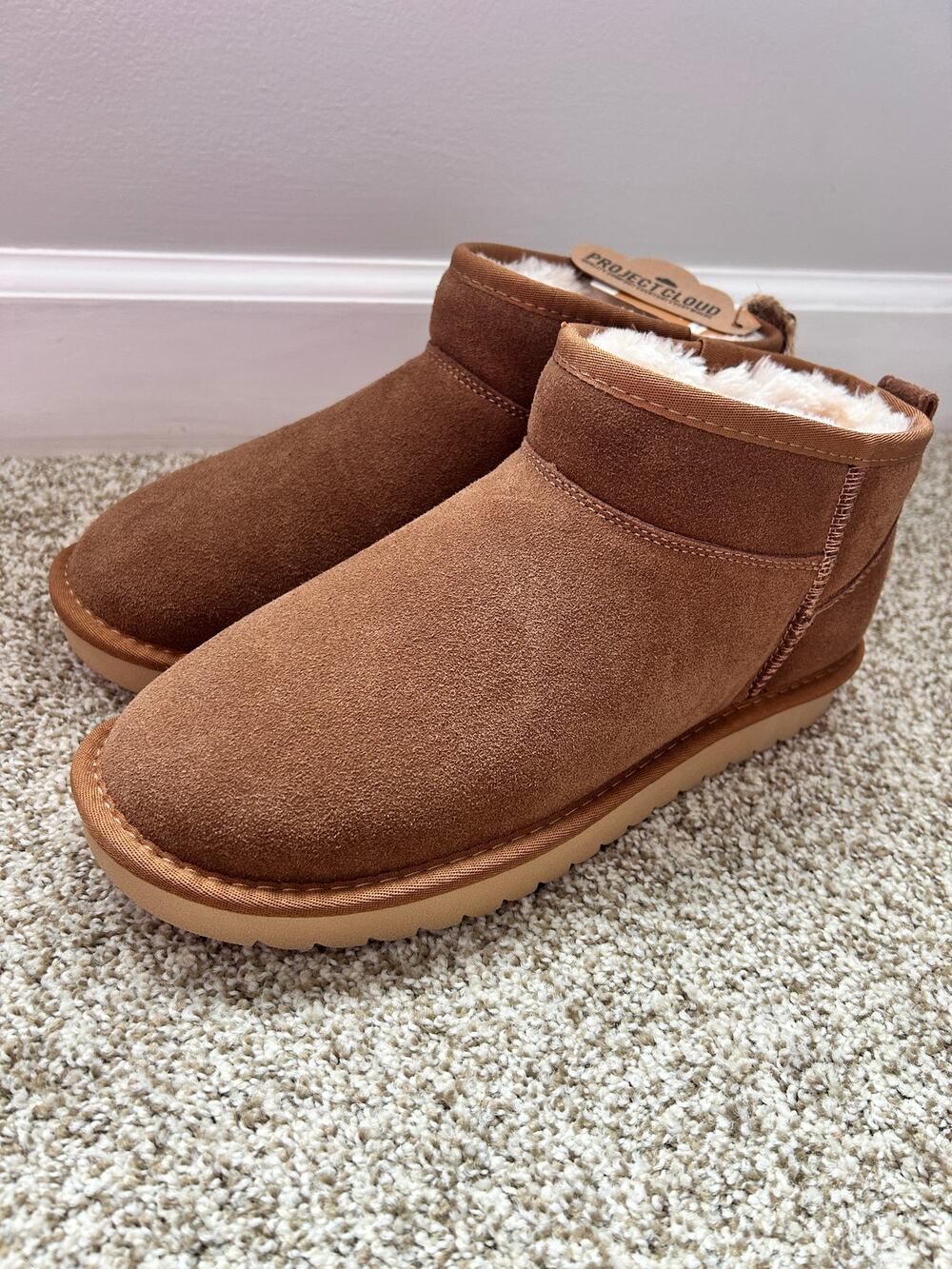 Project Cloud Hippy Brown Suede Ankle Boots with Fur Lining 8.5